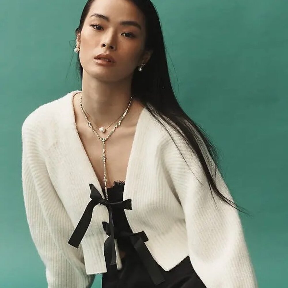 Small Anthropologie Rhea Bow-Front Crop Cardigan Sweater